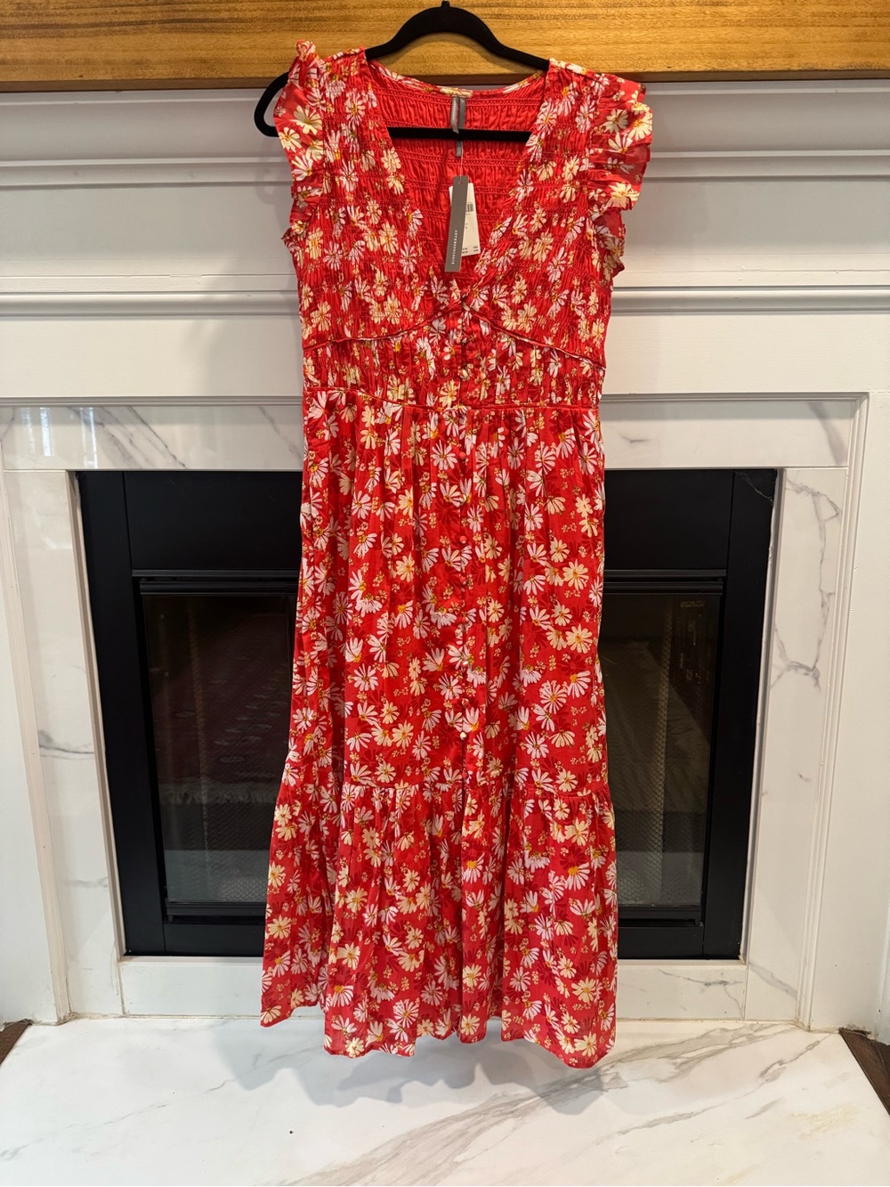 Anthropologie Red Floral Tiered Summer Dress